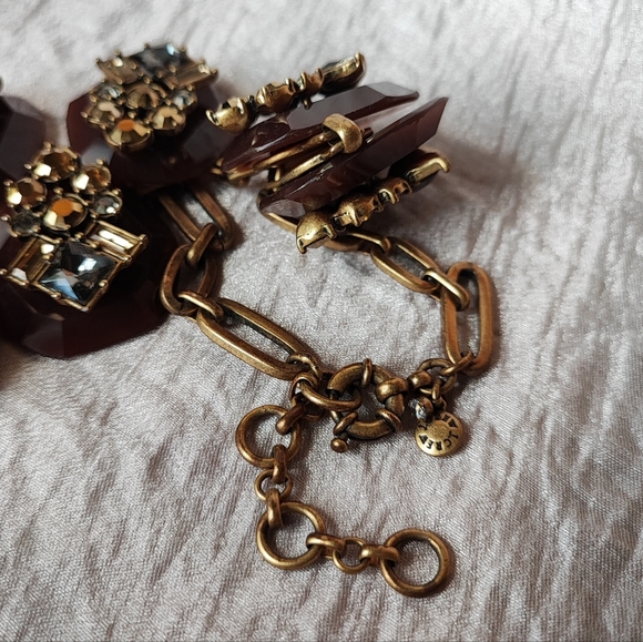 J. Crew Caramel Rhinestone Baguette Square Cut Statement Necklace Brown Smoke - Picture 6 of 11